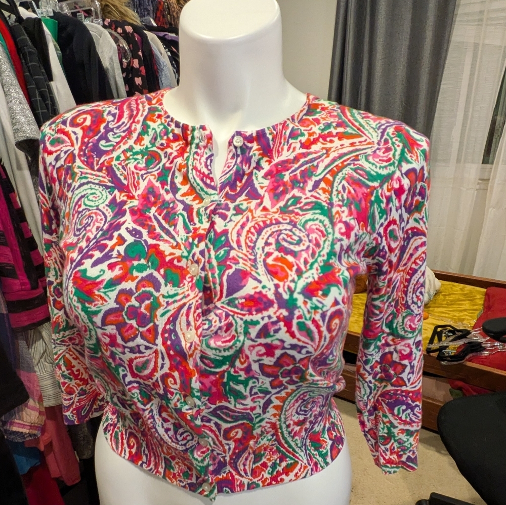 Chaps Colorful Paisley Women's Cardigan - M